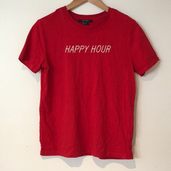 Forever 21 ‘’Happy Hour’’ Red T-Shirt Small - Picture 1 of 3